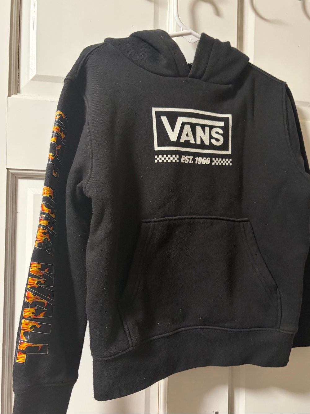 Vans Black Crewneck Hoodie with Flame-Accent Sleeve